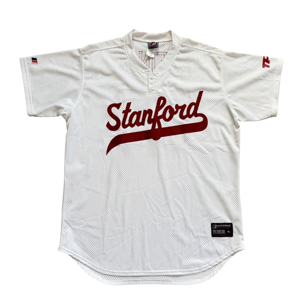 Uniforms Express Stanford Baseball Jersey Mens XL White‎ Klein 50 Mesh Henley